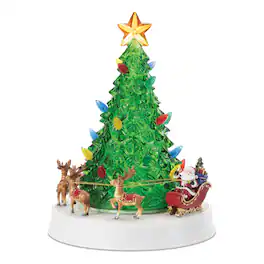BreeBe - LED Rotating Musical Santa's Sleigh Christmas Tree 11"H - Red, Brown