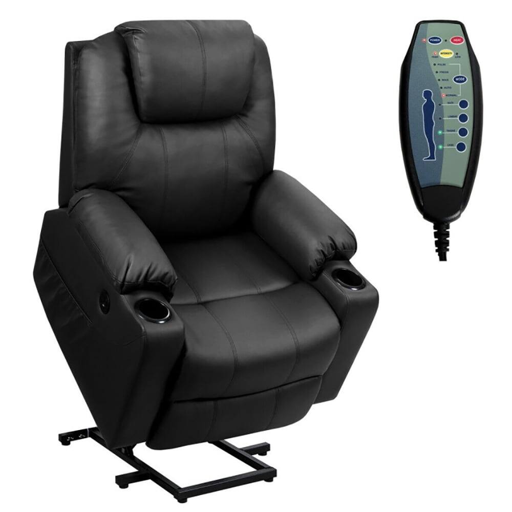 Angle. Kadyn - Recliner Chair, Reclining Chair,Lounge Chair,Electric Power Lift Leather Massage Sofa-Black - Black.