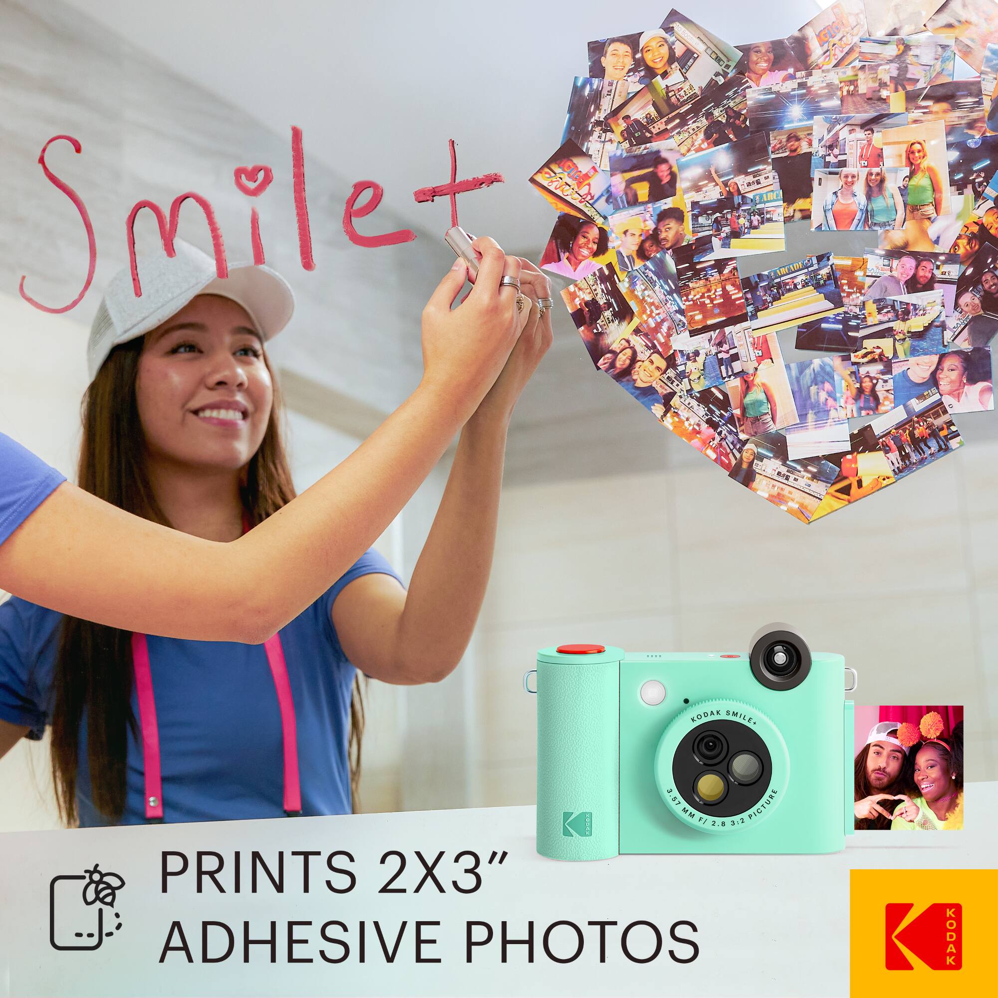 Smile+  
LOUAE SMILE  
3.87 PICTURE - M I F1 2. a..  
PRINTS 2X3" ADHESIVE PHOTOS  
ODAK
