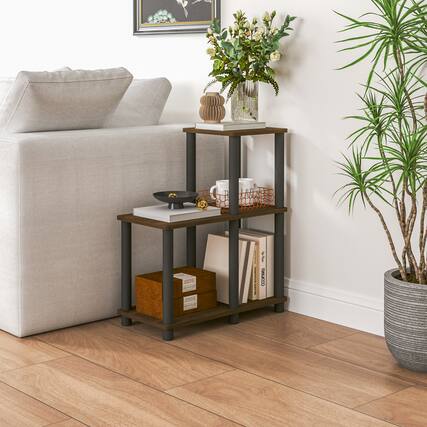 Front. HOMLUX - 3-Tier 19.88" L-Shaped Corner Shelf Open Shelves for Display for Living Room and Office Organization Walnut & Black - Columbia Walnut & Black.