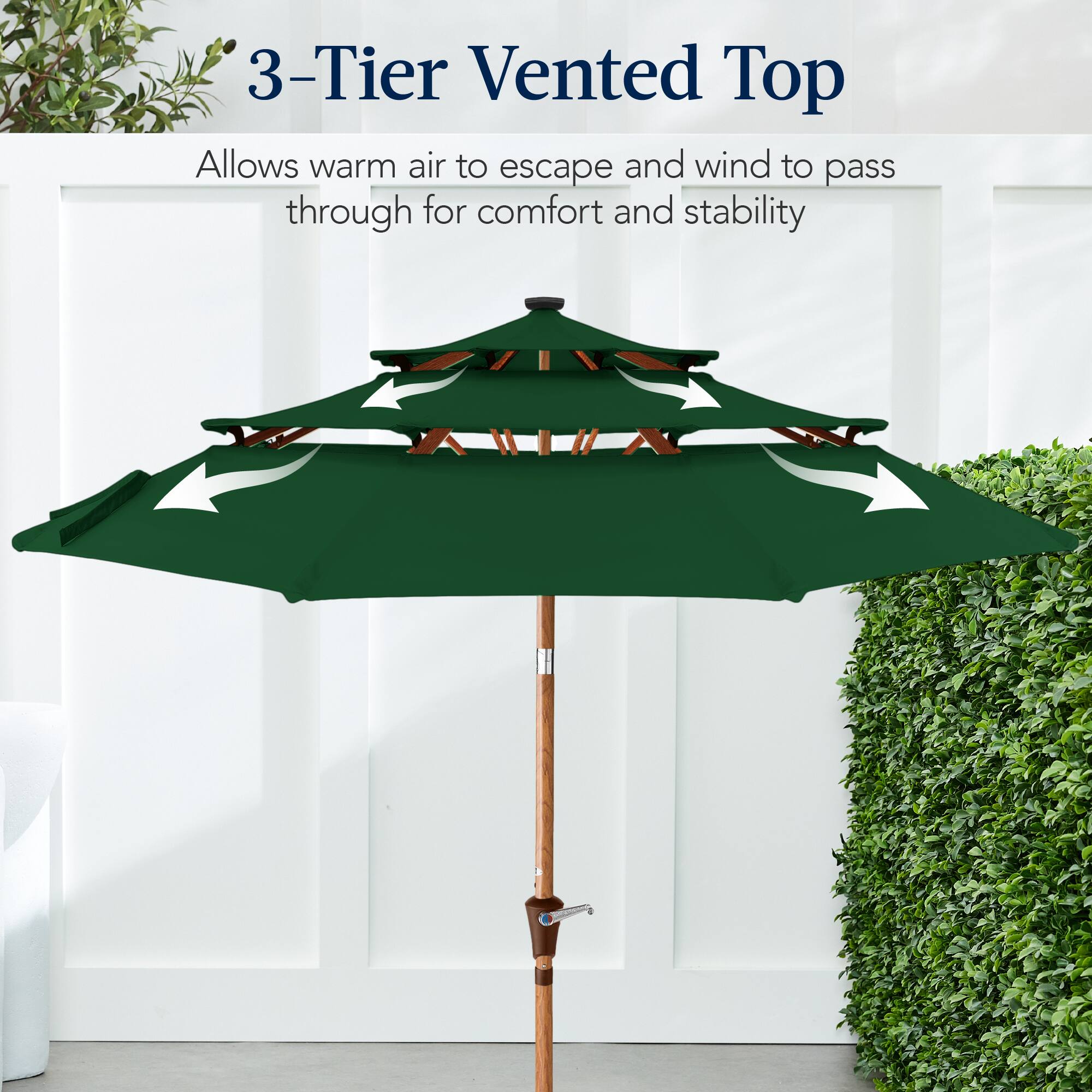 3-Tier Vented Top

Allows warm air to escape and wind to pass through for comfort and stability.