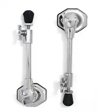 Front. Gibraltar Hardware - Medium Weight Bass Drum Spurs Pair, Adjustable Angle Mount, Telescopic Design, 9" Length with Rubber Tips.