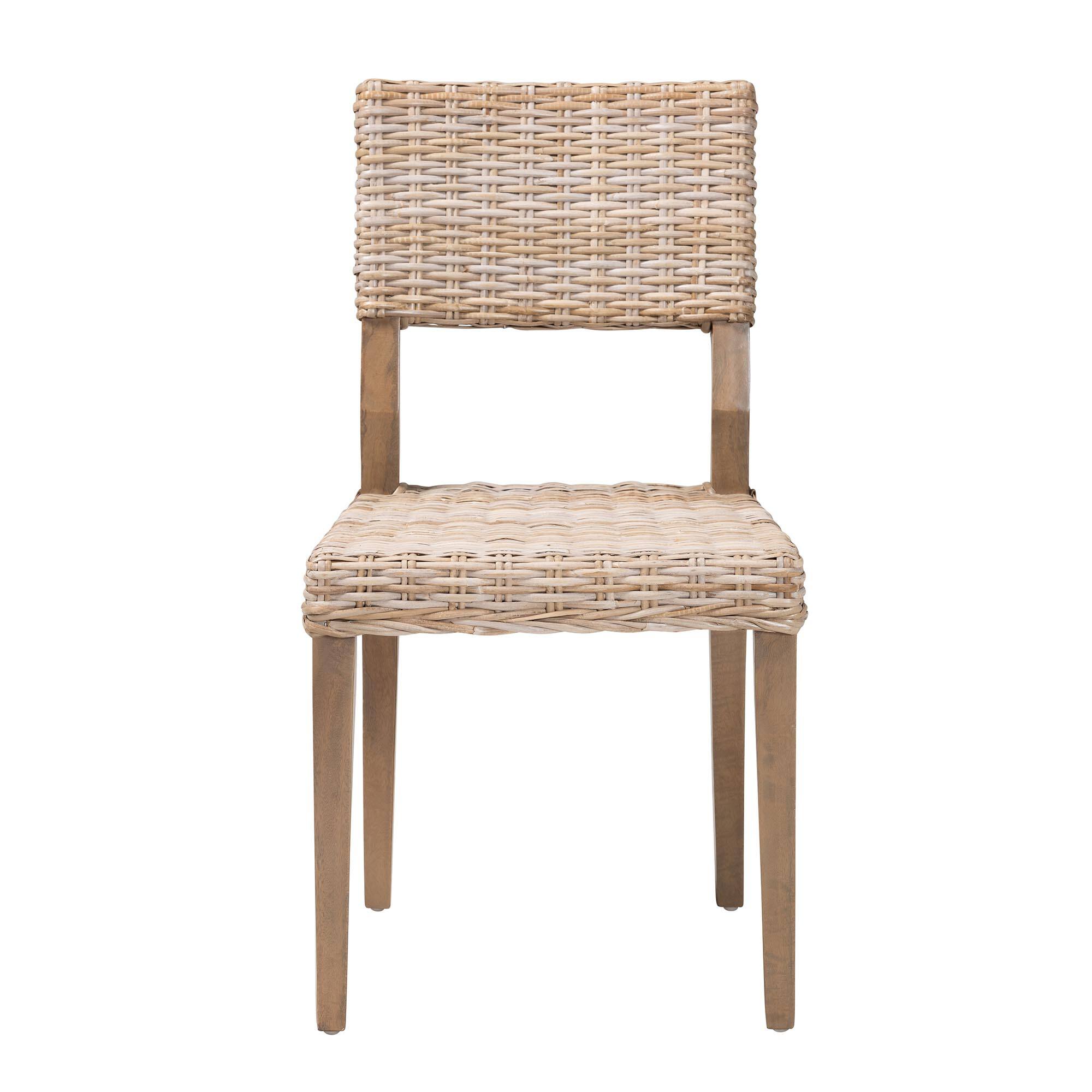 Angle. bali & pari - Barossa Bohemian Kubu Rattan and Mahogany Wood Dining Chair - Kubu Grey/Rustic Taupe.