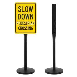 VEVOR - Portable Sign Post, 2-Pack, 4 ft Tall, Metal Sign Stands with Heavy Duty Cast Iron Base, Multi-Hole Design - Black