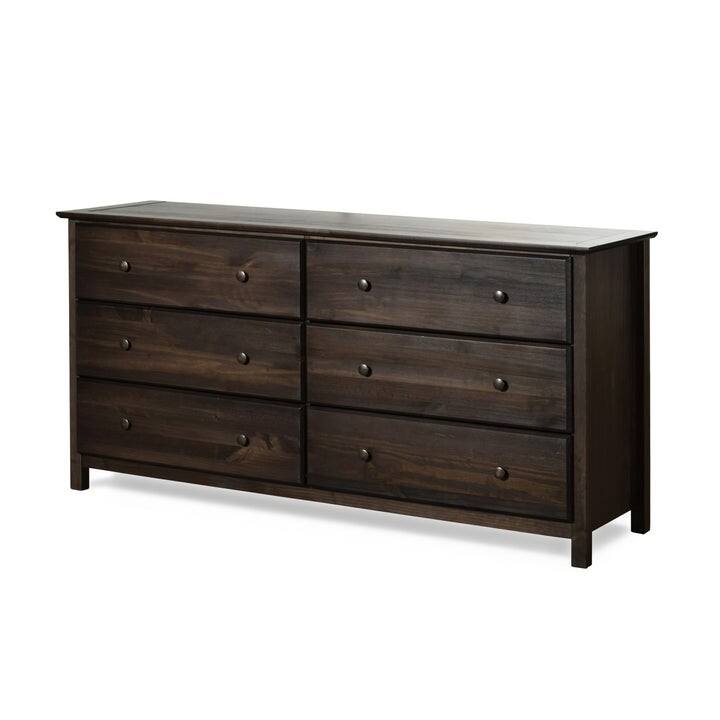 Angle. SlickBlue - Farmhouse Solid Pine Wood 6-Drawer Dresser for Bedroom Storage - Espresso.