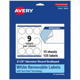 Avery - Removable Round Scalloped Labels, 2.5" diameter, 135ct - White