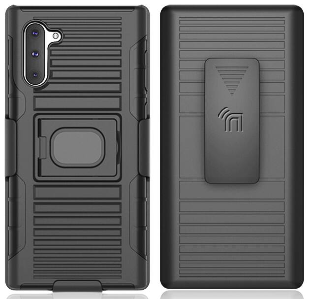 Alt View 2. Nakedcellphone - Combo for Samsung Galaxy Note 10 - Ring Grip/Stand Case and Belt Clip Holster - Black.