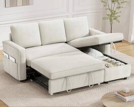 Dyonery - 81-inch bunk sofa bed, pull-out sofa, reversible storage lounge chair, tool-free assembly - White