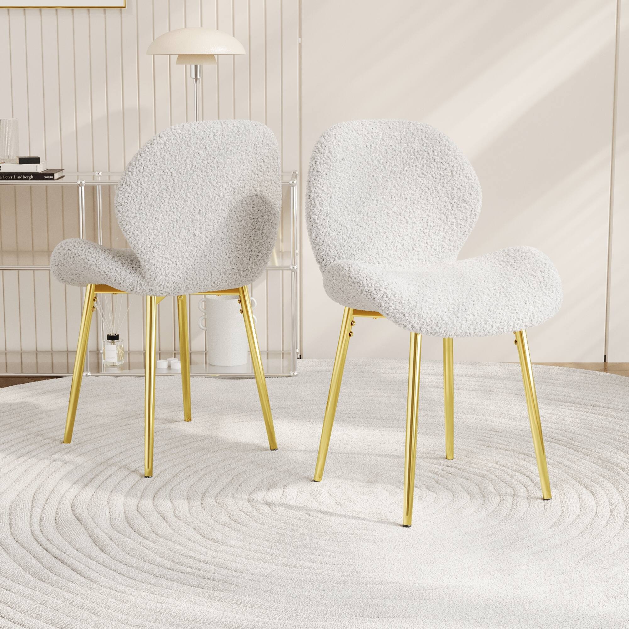 Back. GOODSILO - Set of 2 Modern Velvet Dining Chairs with Sturdy Metal Legs and Ergonomic Backrest - White.