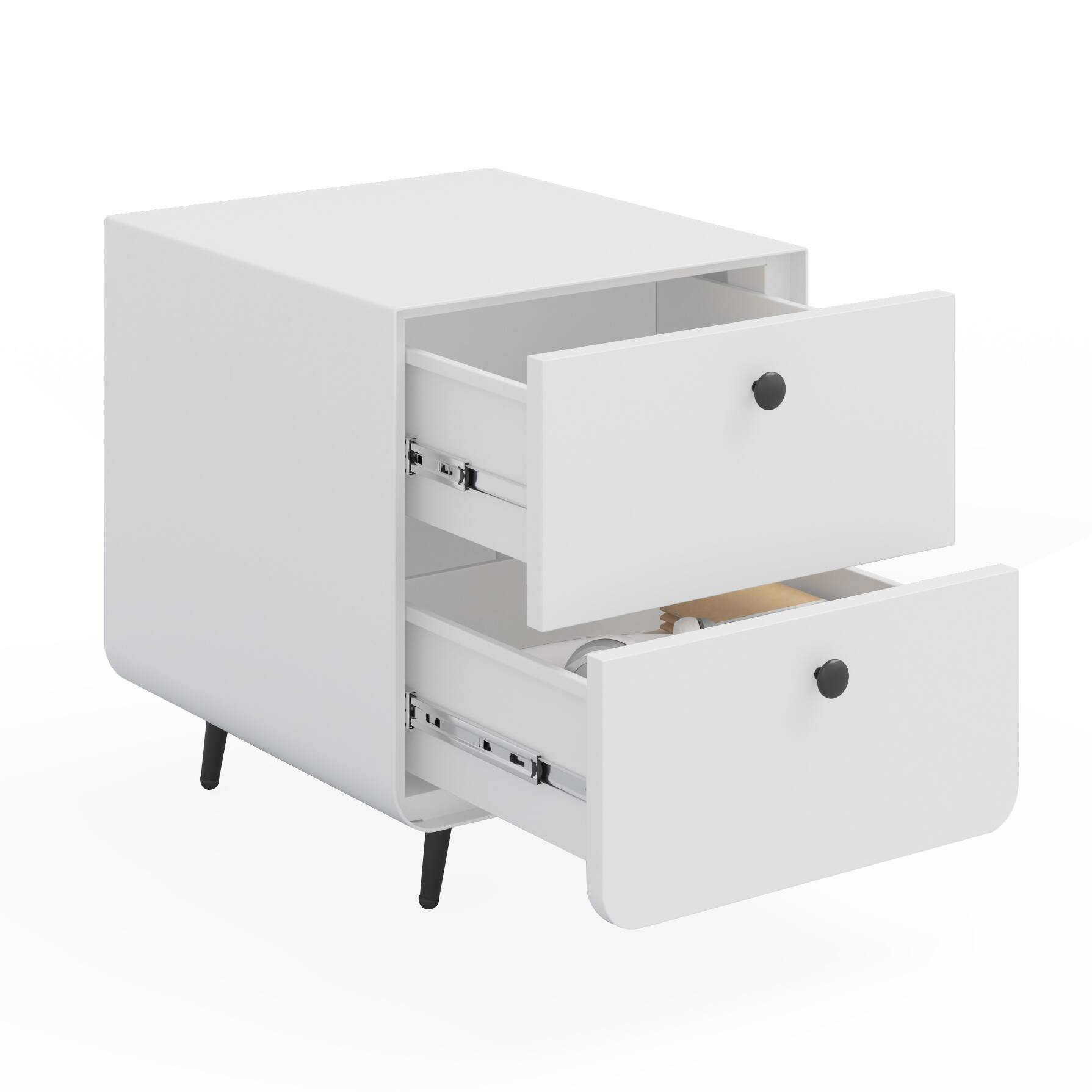 Alt View 1. Spaco - Spaco Modern Night Stand with 2 Drawers, Steel Storage Cabinet, Circular Handle for Bedroom - White.