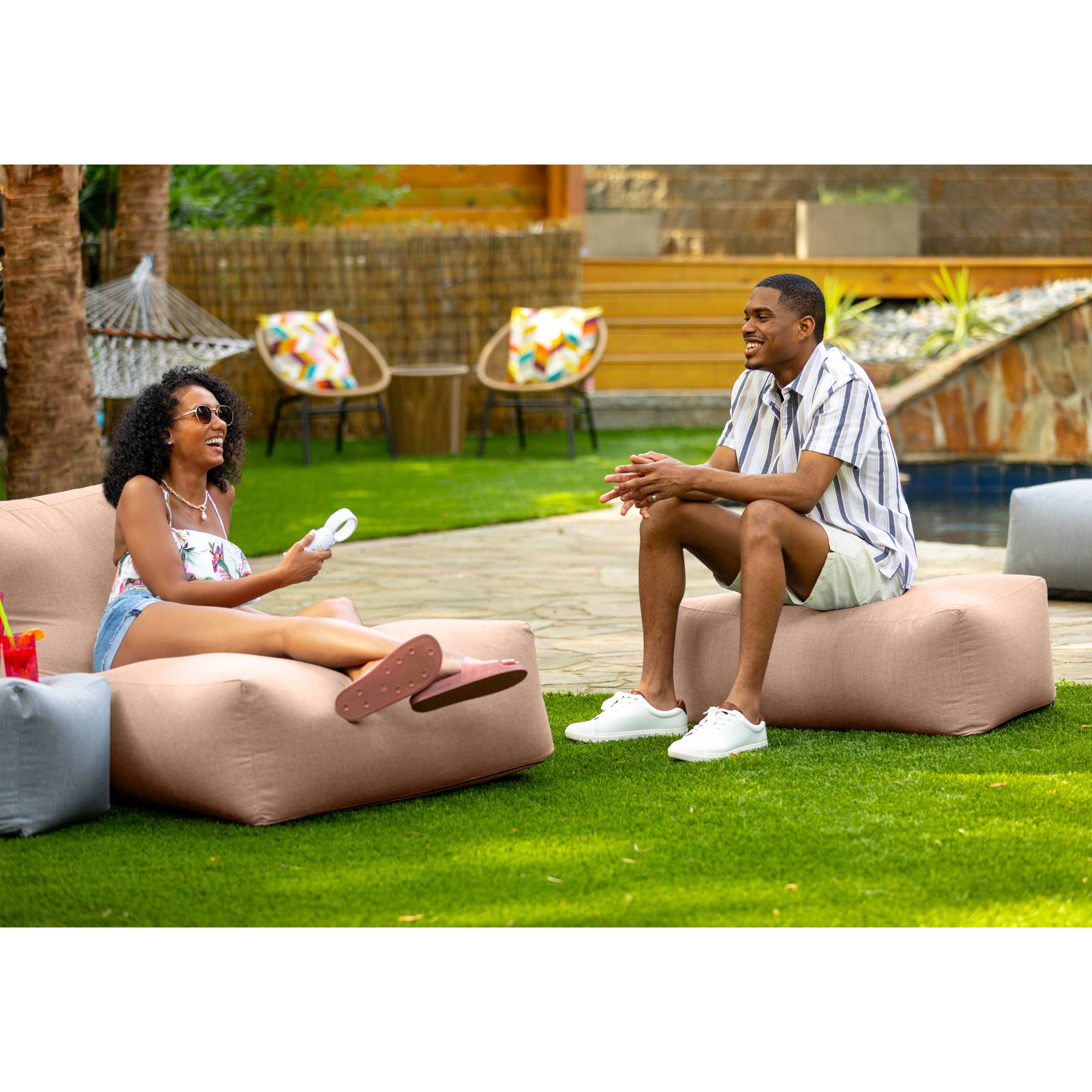 Alt View 2. Jaxx - Coza Ottoman - Large Outdoor Pouf & Footrest - Sunbrella, Petal - Petal.