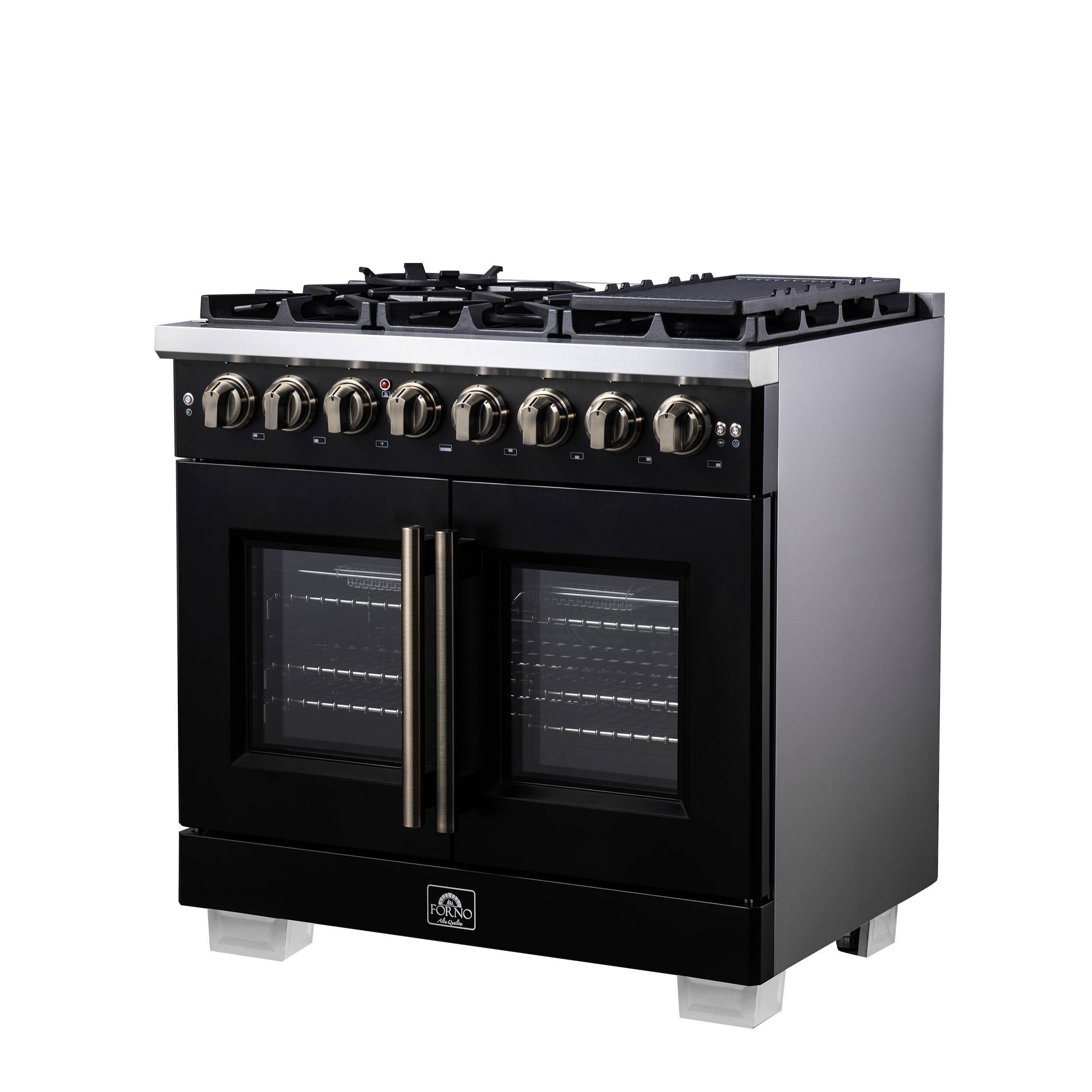 Angle. Forno Appliances - Capriasca 5.36 Cu. Ft. Dual Fuel Range with French Door Design - Black.