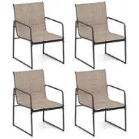 Costway - 4 PCS Outdoor Dining Chairs Patio Furniture Chair with Breathable Seat & Backrest - Brown - Front_Zoom