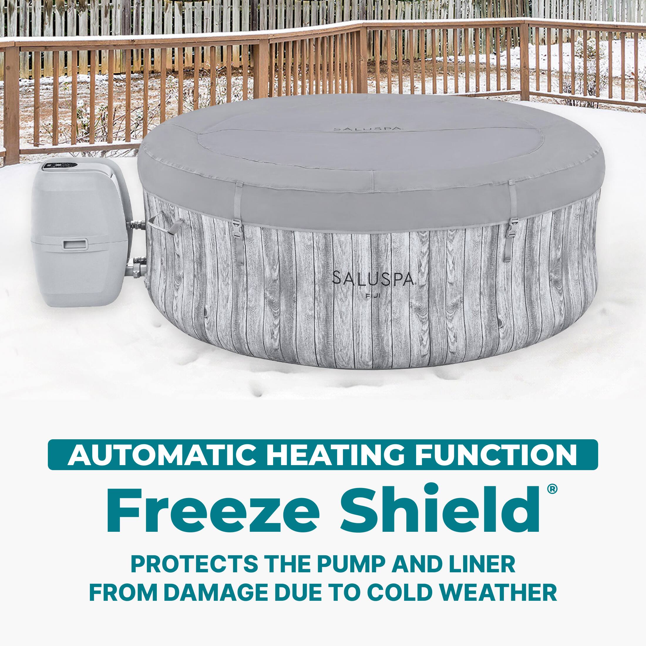 SALUSPA. Fis AUTOMATIC HEATING FUNCTION Freeze Shield PROTECTS THE PUMP AND LINER FROM DAMAGE DUE TO COLD WEATHER