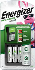 Front. Energizer - Recharge Value Charger for NiMH Rechargeable AA and AAA Batteries - Black.