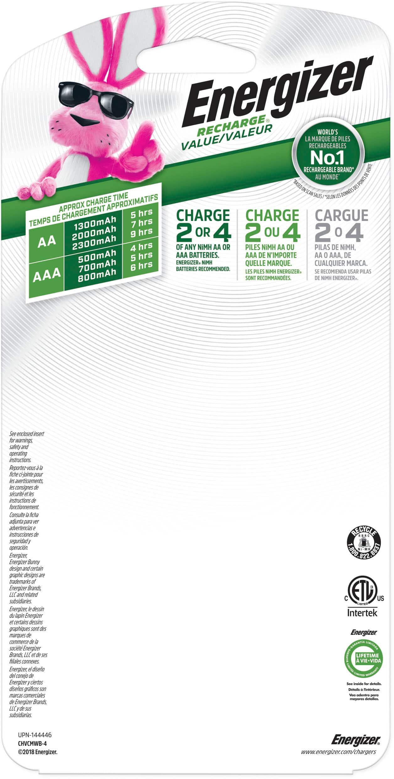 Energizer Rechargeable AA and AAA Battery Charger (Recharge Value) with 4  AA NiMH Rechargeable Batteries