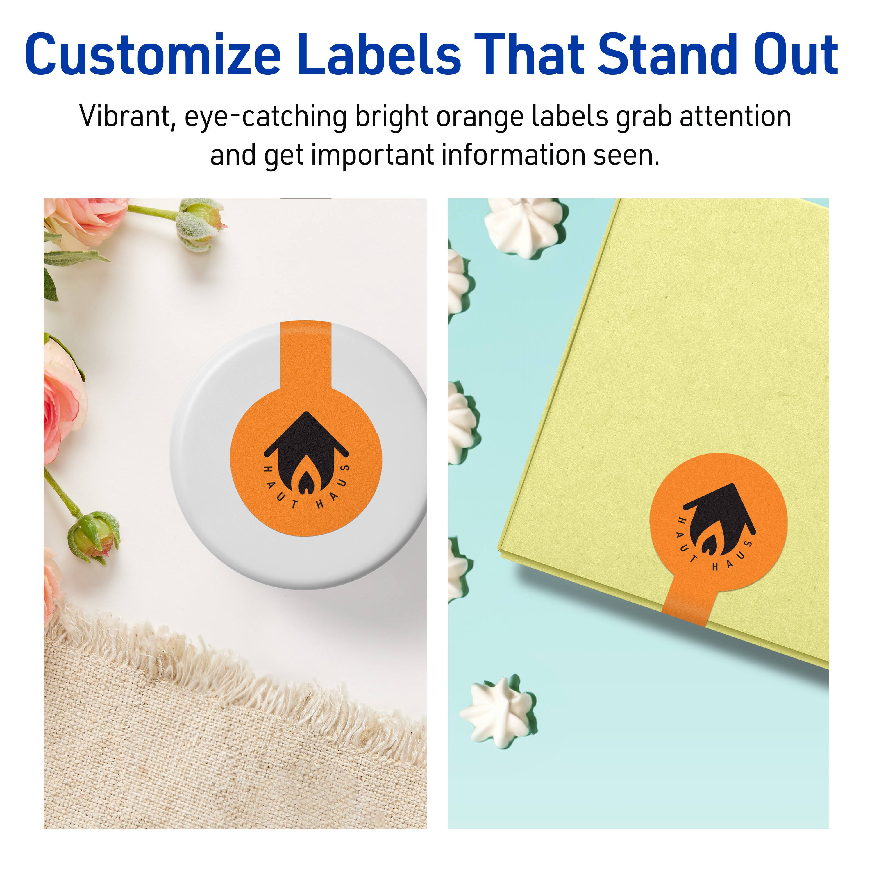 Customize Labels That Stand Out

Vibrant, eye-catching bright orange labels grab attention and get important information seen.

HAUT HAUS