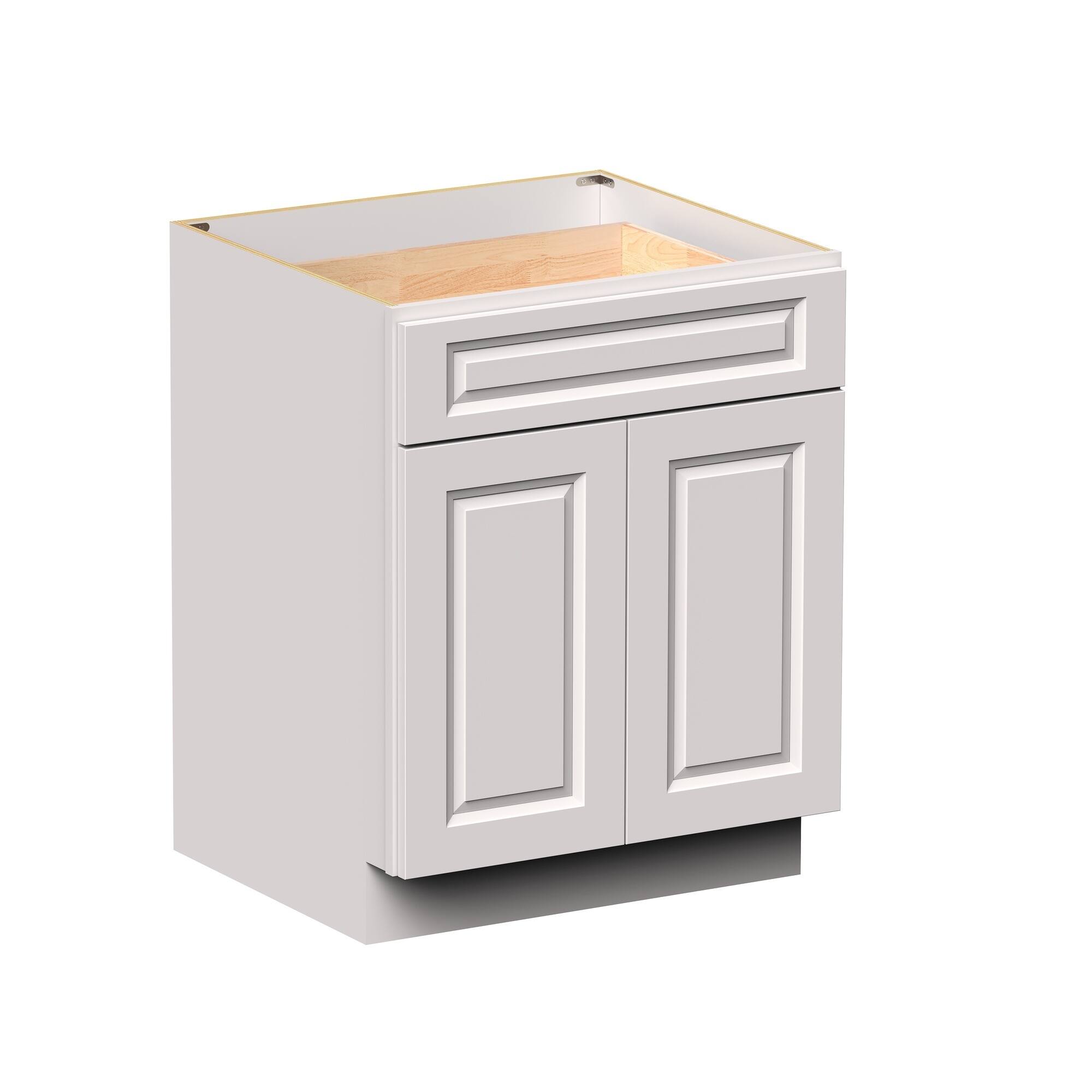 Angle. Boyel Living - 27-in W x 34.5-in H x 24-in D Shaker RTA Kitchen Base Cabinet with Soft-Close - Glacier White.