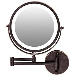 Pacoar Cade - Lighted Wall Mount Makeup Mirror With /Magnification Cordless Double Sided Magnifying Round Vanity ° Swivel Design - Antique Bronze-9"L x 10"W-7X Magnification