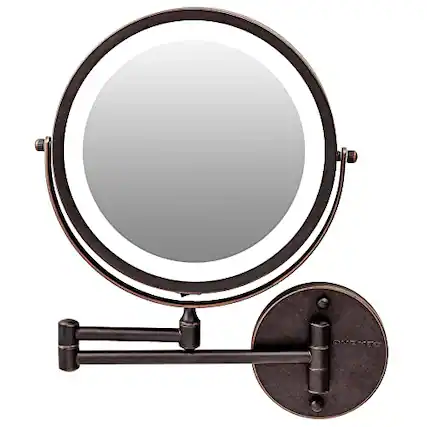 Front. Pacoar Cade - Lighted Wall Mount Makeup Mirror With /Magnification Cordless Double Sided Magnifying Round Vanity ° Swivel Design... - Antique Bronze-9"L x 10"W-7X Magnification.