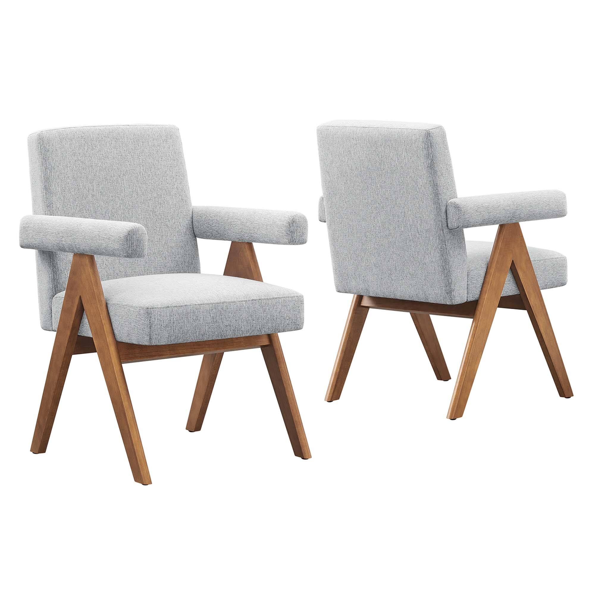 Angle. Modway - Lyra Fabric Dining Room Chair Set of 2 by Modway - Light Gray Fabric.