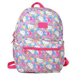 Hello Kitty - With Stars all over 16" Kids Backpack for Girls, with a small front Pocket - Pink