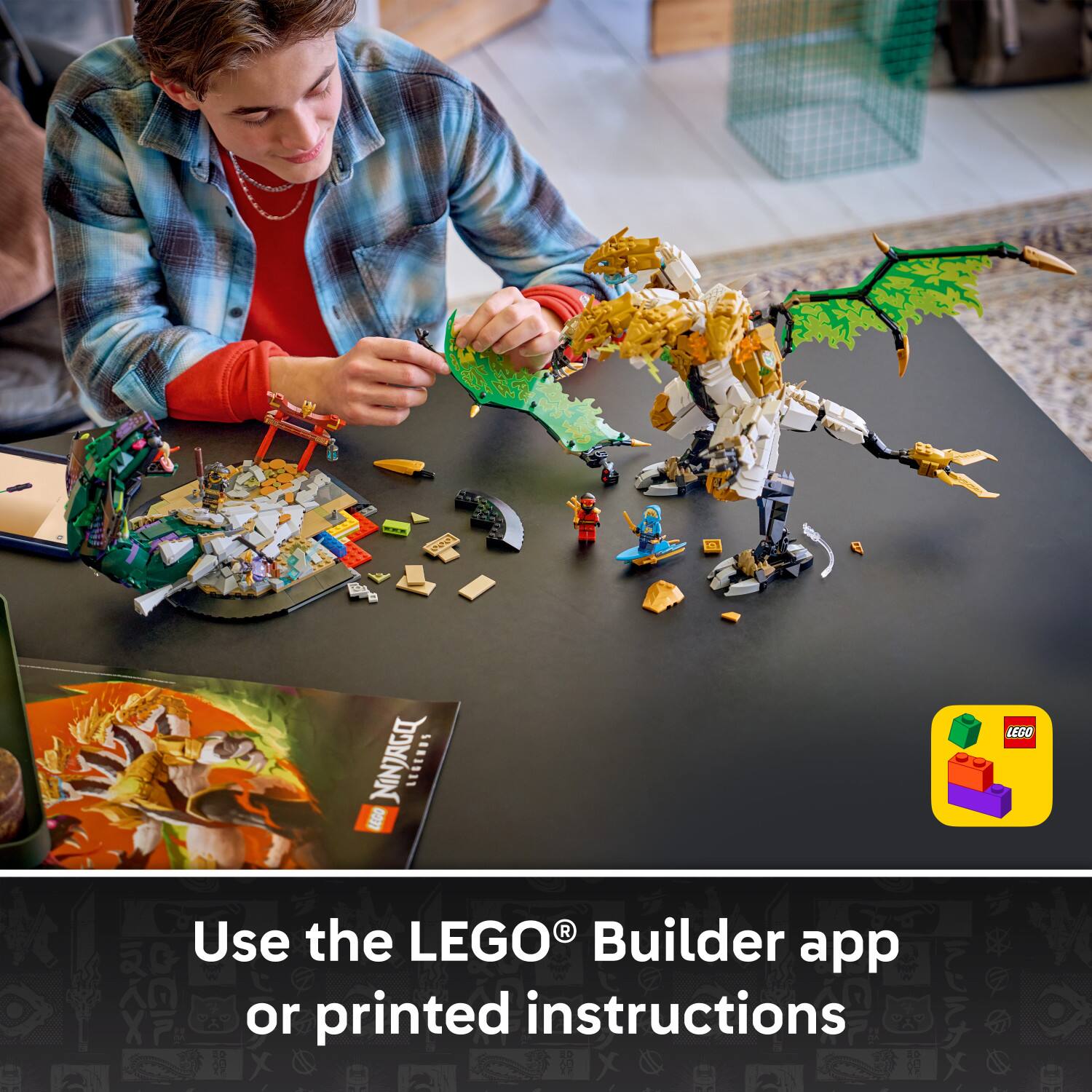 Use the LEGO® Builder app or printed instructions