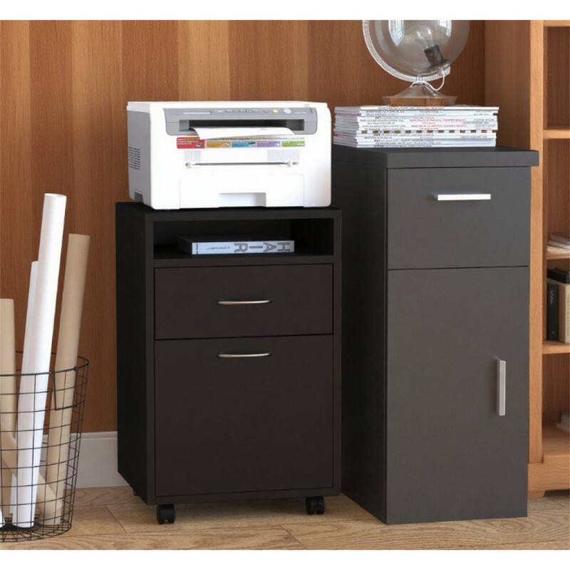Angle. HTUTWOO - 13.8"W Mobile File Storage Cabinet with Drawer - Metal Printer Stand on Wheels, Lockable Casters, Under Desk Organizer - Black.