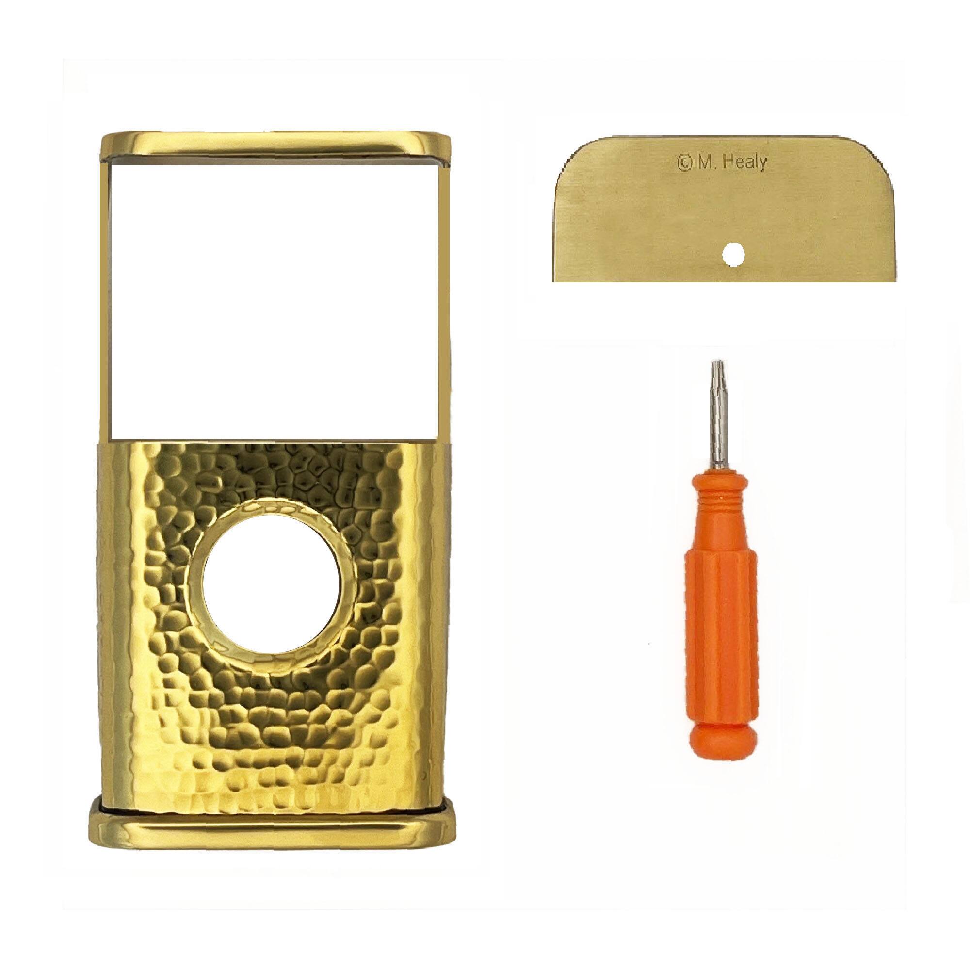 Back. Michael Healy - Hammered Video Doorbell Cover (Ring 3, 3 Plus, 4, Battery Plus and Battery Pro) - Polished Brass.