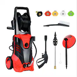 SKONYON - 3000 PSI Electric High Pressure Washer with 5 Nozzles and Hose Reel - Red