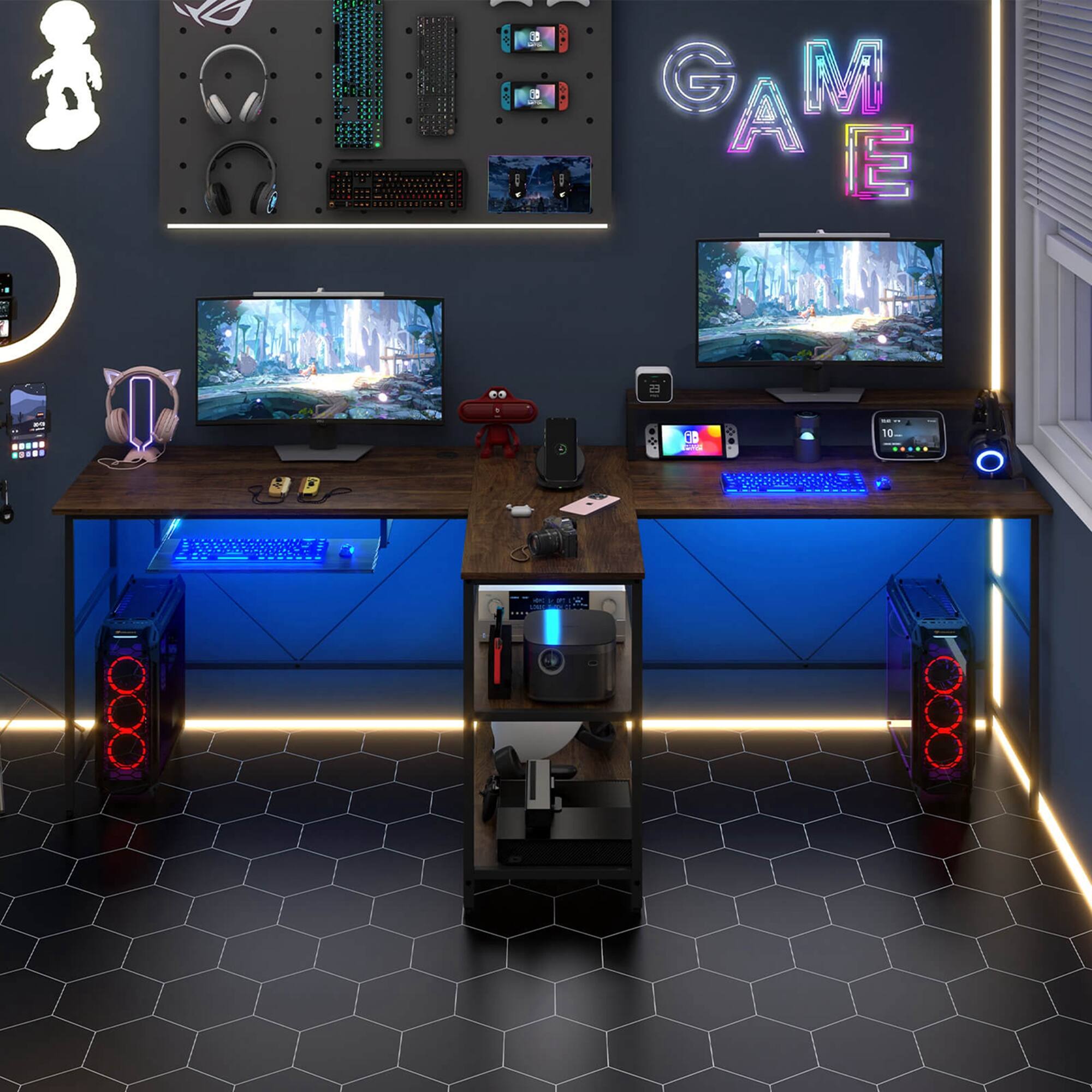 Alt View 3. Costway - Costway 94.5" Long Office Desk 2-Person Reversible Computer Desk with LED Lights - Coffee.