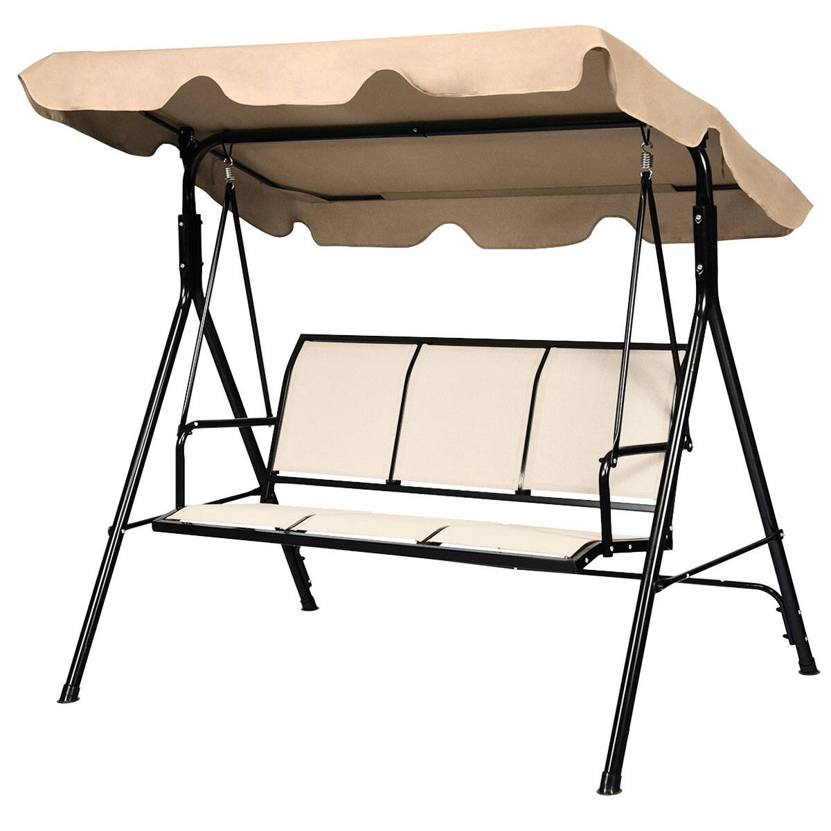 Alt View 1. Gymax - Gymax Brown Outdoor Swing Canopy Patio Swing Chair 3 Person Canopy Hammock - Brown.
