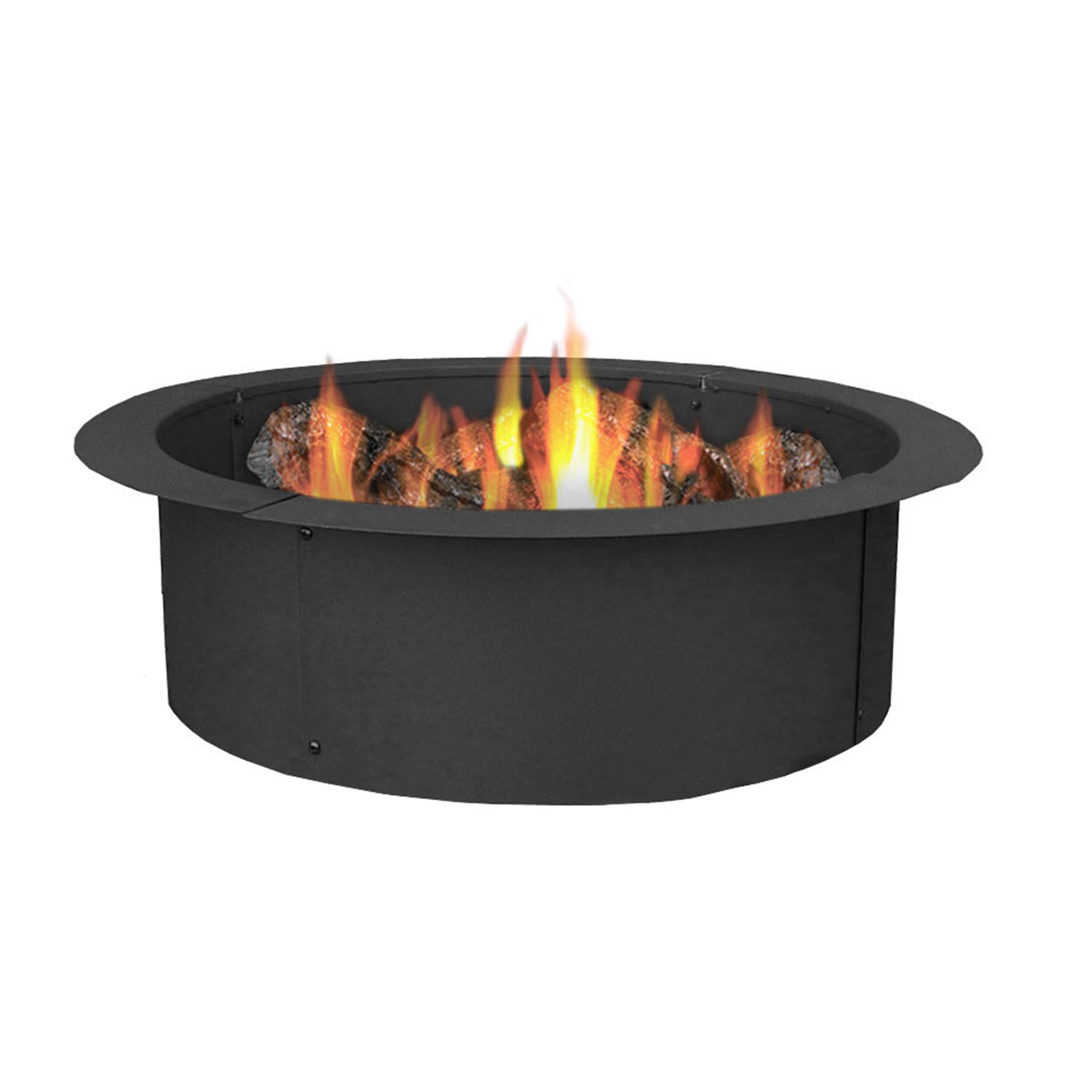 Front. Sunnydaze - 27 in Heavy-Duty Steel Above/In-Ground Fire Pit Ring Liner - Black.