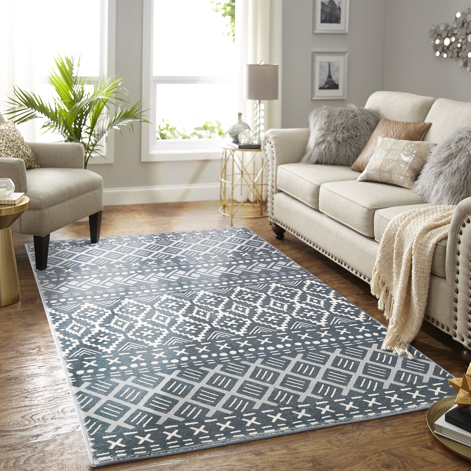 Vicyak - 5' x 7' Boho Moroccan Area Rug Non Slip - Grey