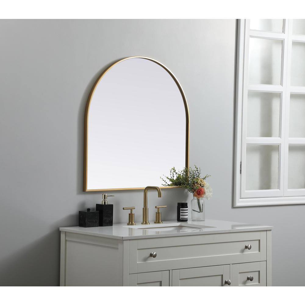 Alt View 4. Elegant Decor - Metal Frame Arch Mirror 30x30 Inch in Brass - Brass.