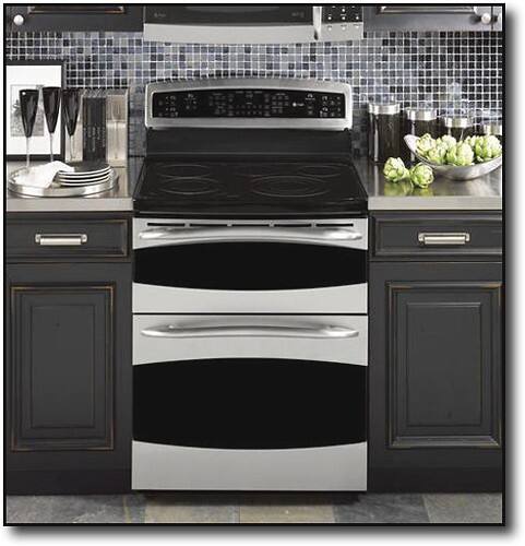 Front Standard. GE - Profile 30" Self-Cleaning Freestanding Double Oven Electric Convection Range - Stainless-Steel.