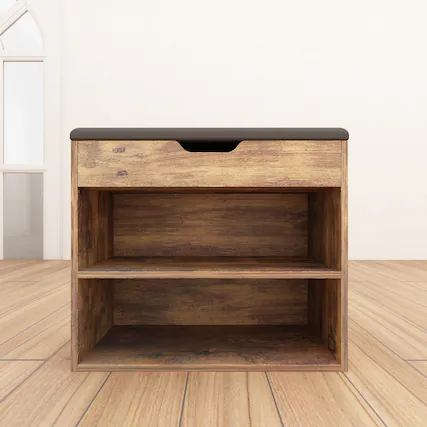 Front. Famapy - Famapy Multifunctional Shoe Rack Storage Bench - Upholstered Seat Hidden Compartment - Black & Brown.