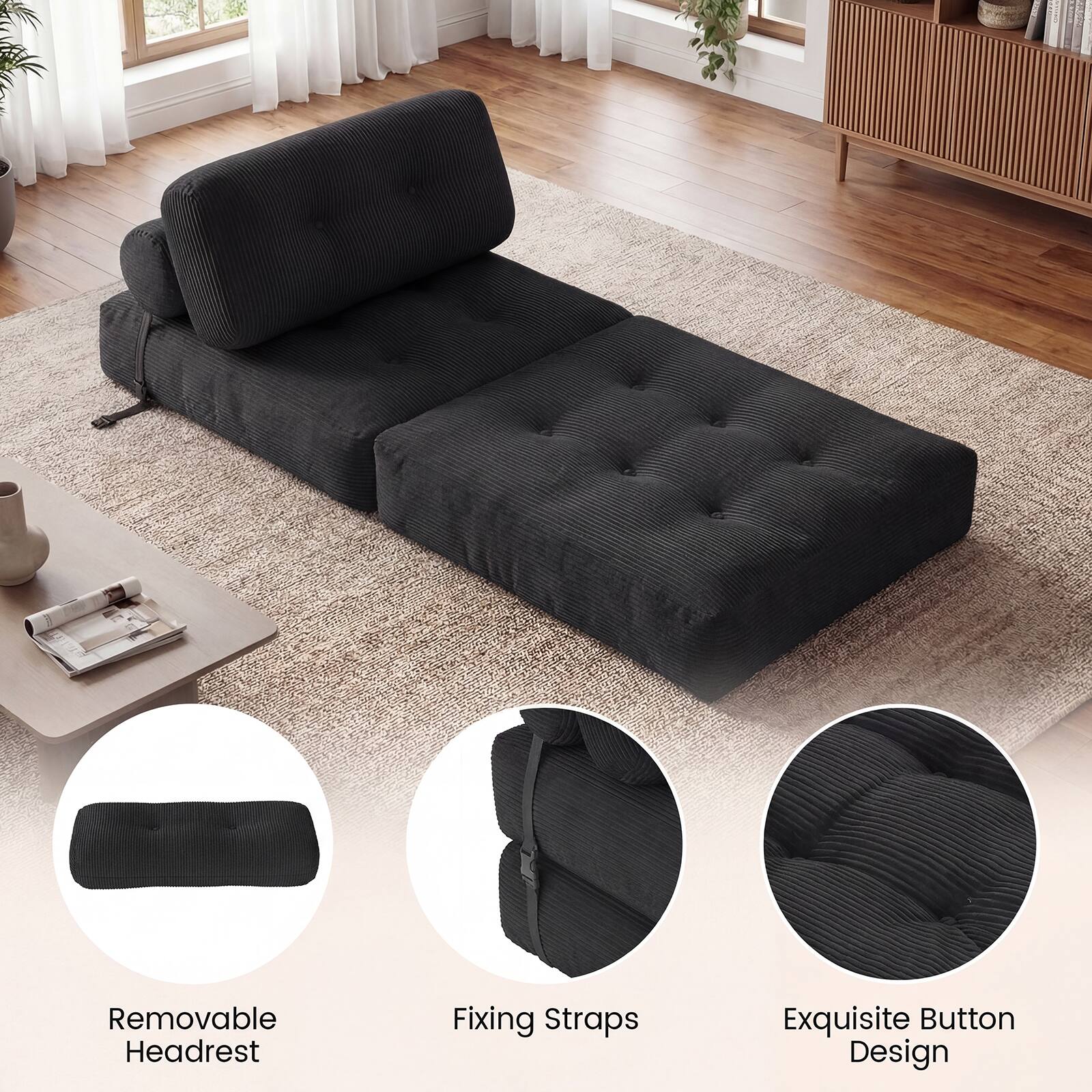 Removable Headrest  
Fixing Straps  
Exquisite Button Design