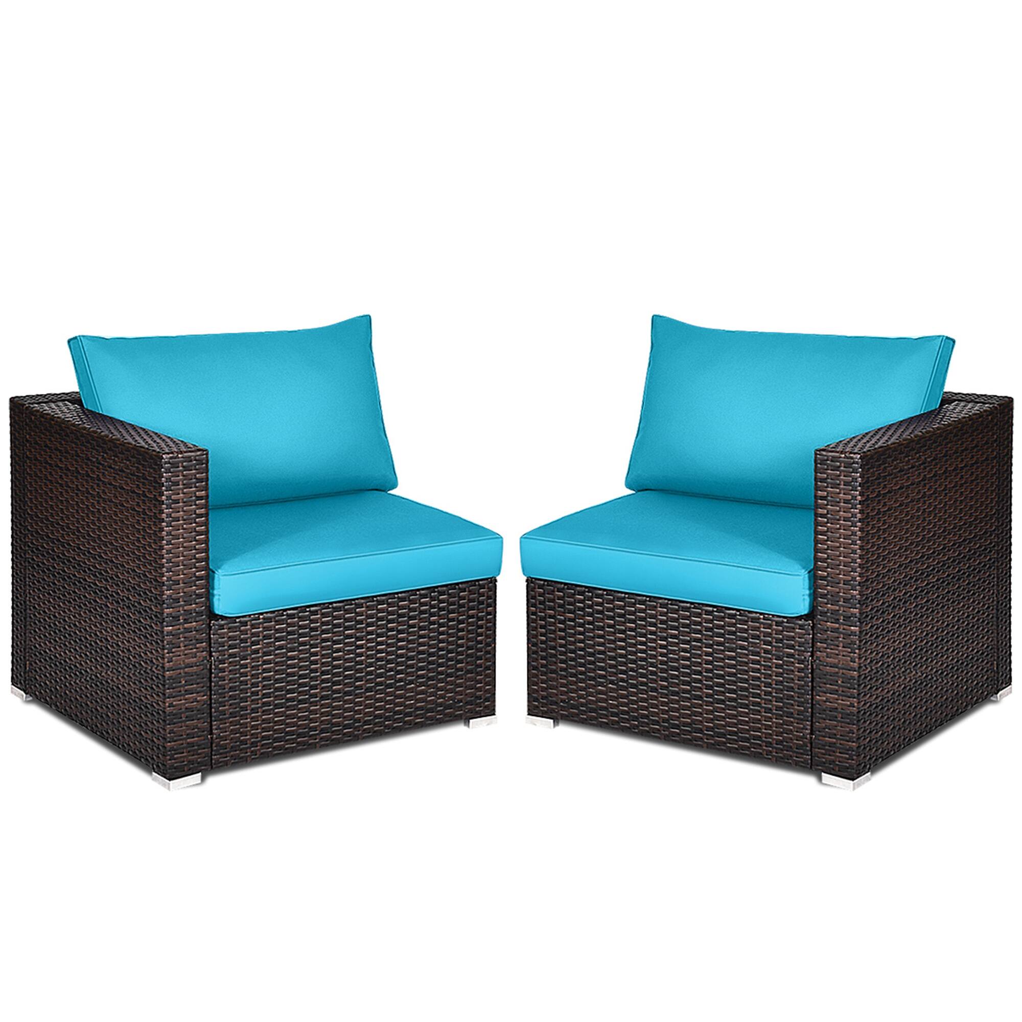 Alt View 4. Gymax - Gymax 4PCS Rattan Corner Sofa Set Patio Outdoor Furniture Set w/ Blue Cushions - Blue.
