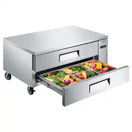 VEVOR - Chef Base Refrigerator, 52" W Commercial Chef Bases Worktop Refrigerators, 2-Drawer Under Counter Fridge with 8 Pans - Silver