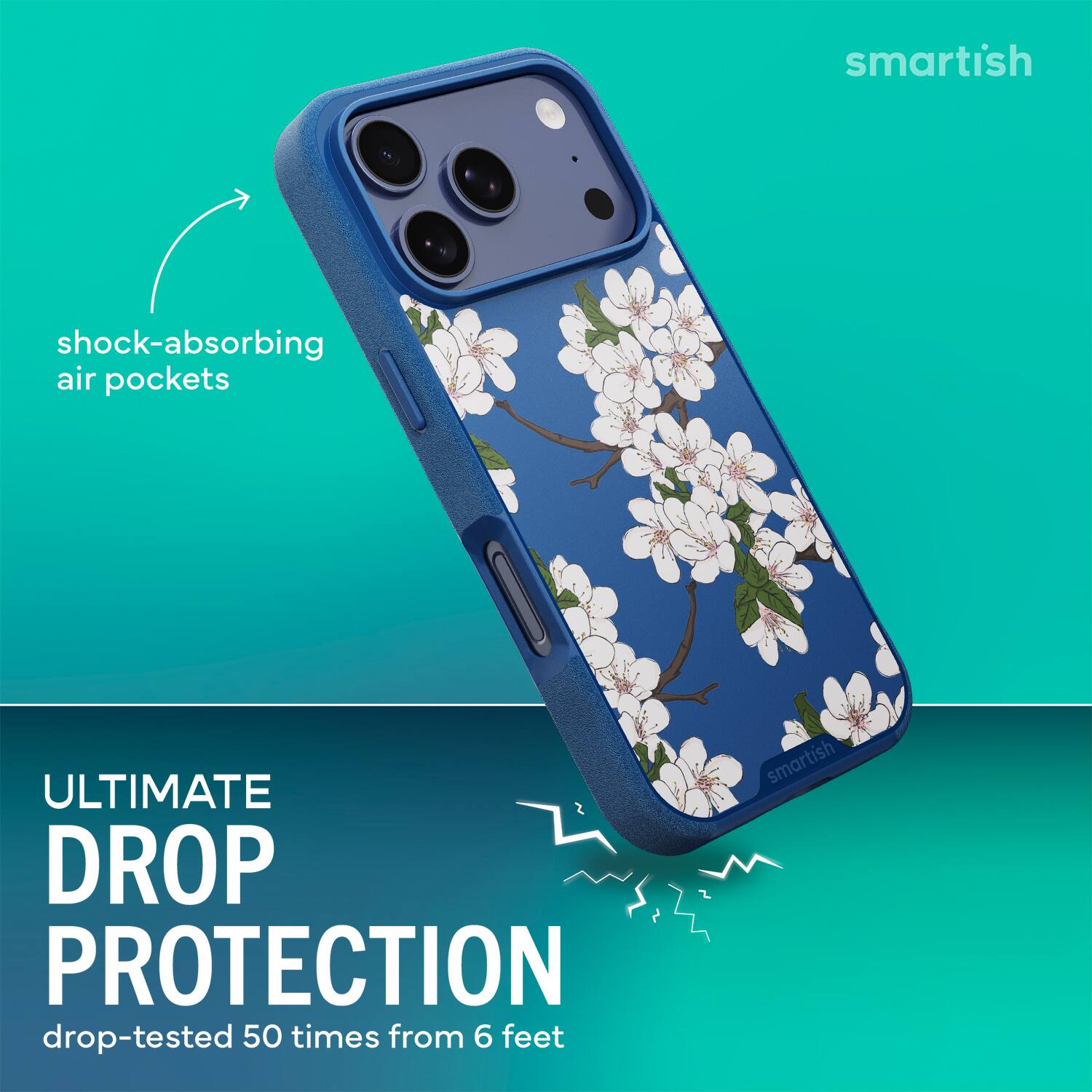 smartish shock-absorbing air pockets ULTIMATE DROP PROTECTION drop-tested 50 times from 6 feet smartish