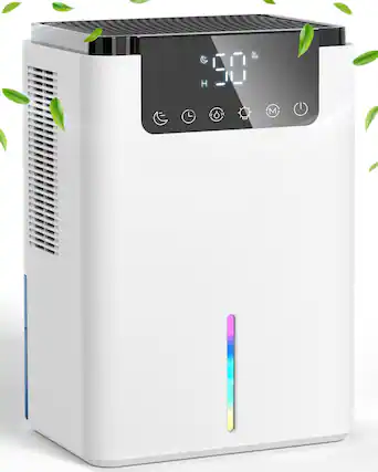 Front. MOOSOO - Dehumidifier for Home, 75 OZ Water Tank, Quiet Dehumidifier for Basement Bedroom Bathroom with Humidity Display - White.