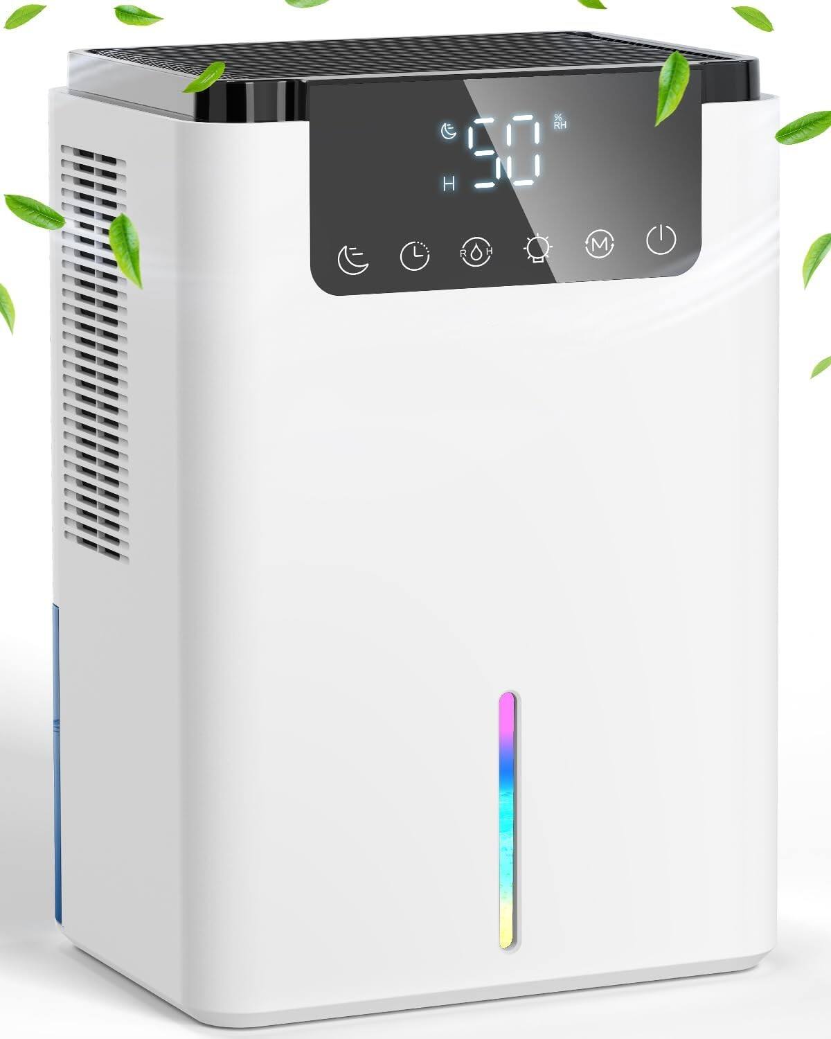 Front. MOOSOO - Dehumidifier for Home, 75 OZ Water Tank, Quiet Dehumidifier for Basement Bedroom Bathroom with Humidity Display - White.