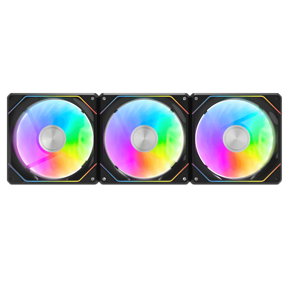 Front. darkFlash - Darkflash 120mm Magnetic ARGB PWM Case Fans,FDB Bearing, Black 3-Pack - Black.