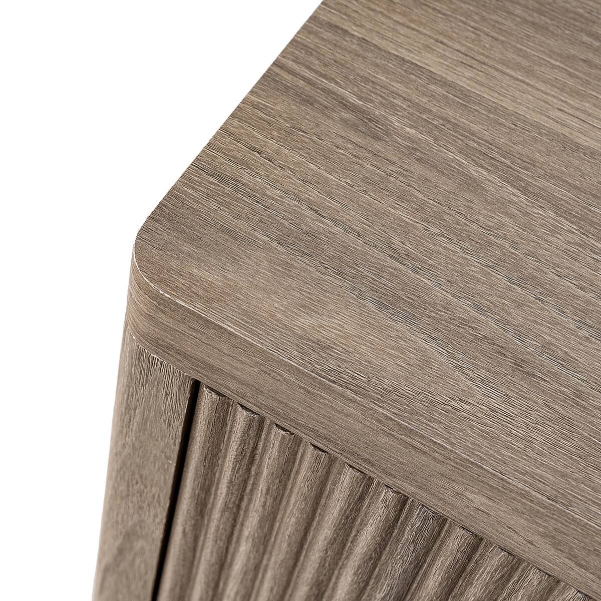 Alt View 1. Loheer - Loheer Large Nightstand with Drawer, Greige Fluted Bedside Table - Greige.