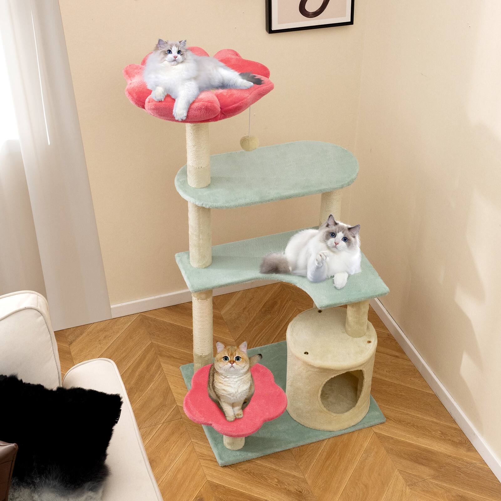 Alt View 1. Gymax - Gymax 49'' Flower Pink Cat Tree w/Flower-shaped Soft Perch Sisal Scratching Posts - GYM17639.