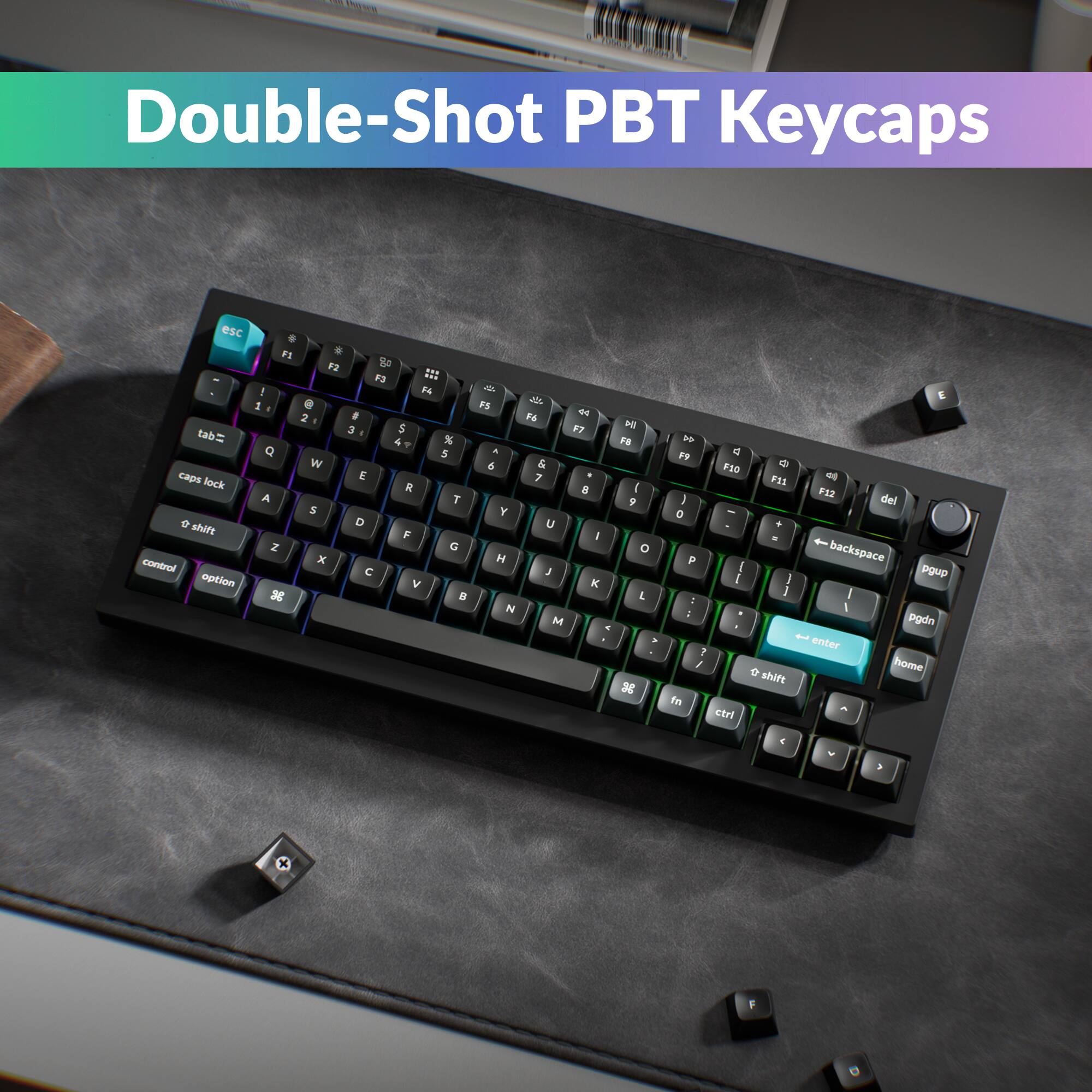 Double-Shot PBT Keycaps

esc tab caps lock shift control option F1 F2 F3 F4 F5 F6 F7 F8 F9 F10 F11 F12 del backspace pgup pgdn enter home shift control option alt fn