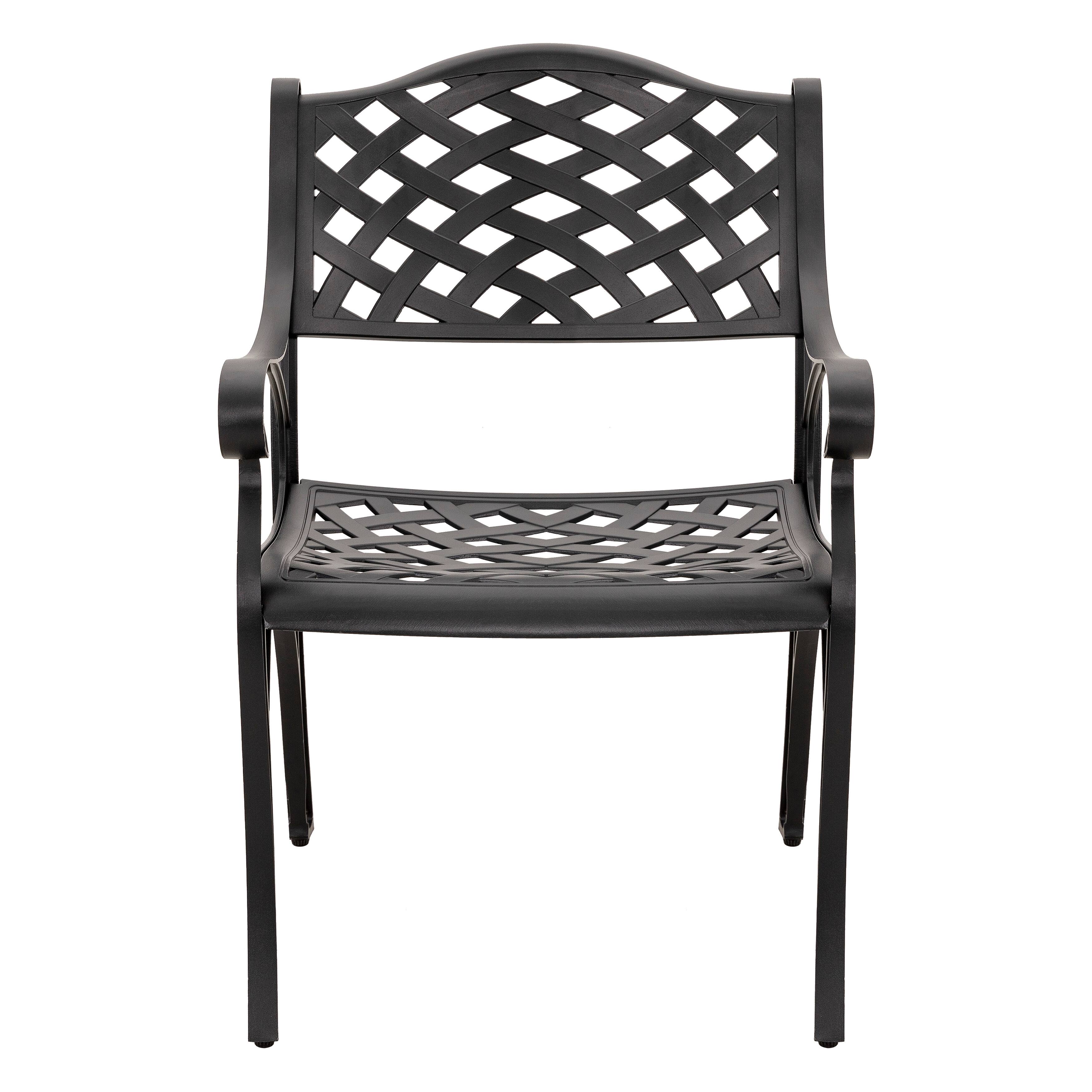 Alt View 4. Nuu Garden - Outdoor 2-Piece Patio Cast Aluminum Dining Chairs with Armrests - Black with Gold Speckles.