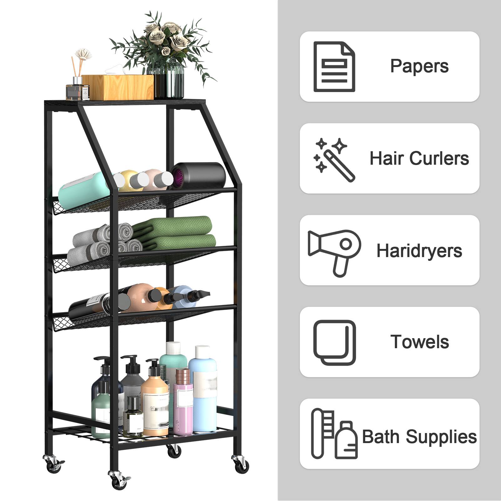 Papers  
Hair Curlers  
Hairdryers  
Towels  
Bath Supplies