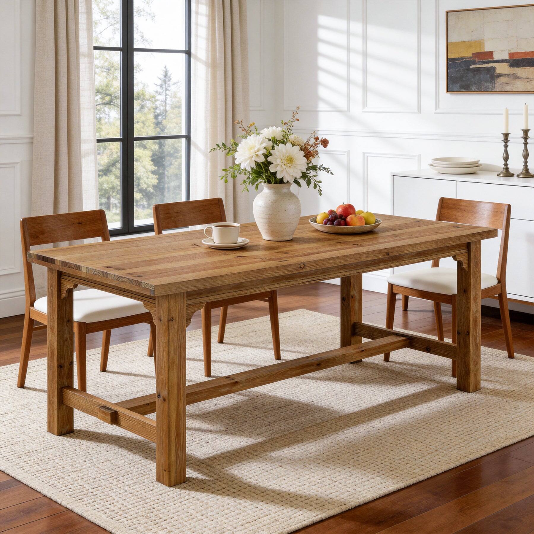 Front. Tribesigns - Solid Wood Dining Table with Rectangular Top for Everyday Meals and Family Gatherings - Brown.